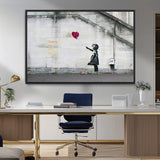 50559-MGV-FC-36X24_Black-Banksy Girl with Balloon Wall Art – Famous Street Graffiti Canvas Print, Modern Urban Artwork for Living Room, Bedroom or Office