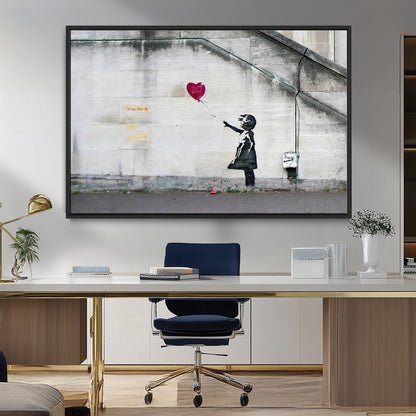 50559-MGV-FC-36X24_Black-Banksy Girl with Balloon Wall Art – Famous Street Graffiti Canvas Print, Modern Urban Artwork for Living Room, Bedroom or Office