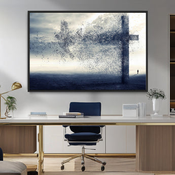 55718-MGV-CV-36X24-Surreal Cross Wall Art – Spiritual Faith Canvas Print, Abstract Christian Artwork with Modern Religious Symbol for Living Room,
