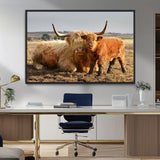 53461-MGV-CV-36X24-Highland Cow Family Wall Art – Rustic Farmhouse Animal Canvas Print, Country Decor for Living Room, Bedroom or Office, Calf and