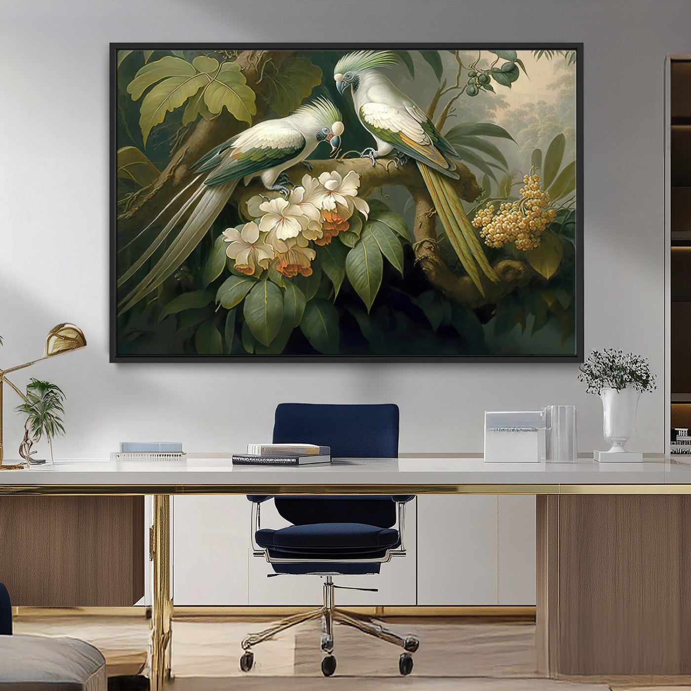 84047-MGV-FC-36X24_Black-Tropical Birds Wall Art – Elegant Botanical Canvas Print, Exotic Nature Decor for Living Room, Bedroom or Office