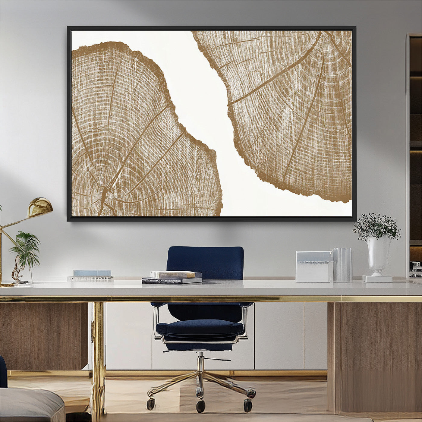 99692-MGV-FC-36X24_Black-Tree Ring Linocut Wall Art Canvas Print, Framed Wood Cut Art Picture Print, Tree Rings Perfect Minimalist Rustic Decor Artwork