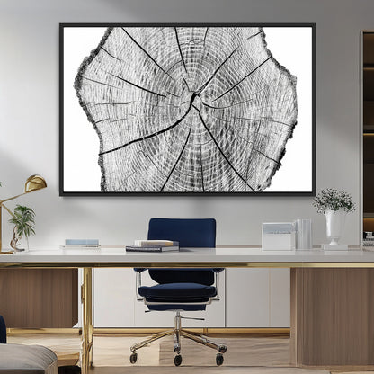 98709-MGV-CV-36X24-Tree Ring Wall Art – Black and White Canvas Print Rustic Wood Cross Section, Minimal Nature Inspired Decor for Living Room,