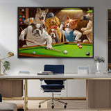 34228-MGV-CV-36X24-Dogs Playing Pool Wall Art Canvas Print, Framed Funny Dog Art Picture Print, Dog Perfect Game Room Decor Artwork