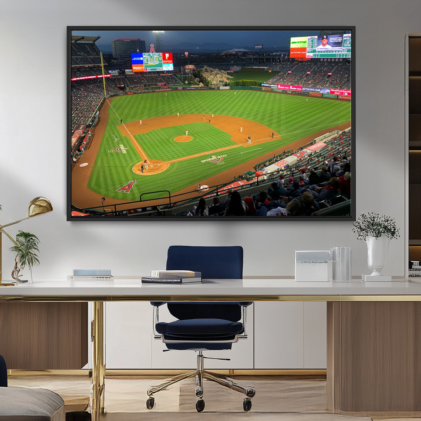 93707-MGV-CV-36X24-Los Angeles Stadium Wall Art Canvas Print, Framed Angel Stadium Field Art Picture Print, Anaheim Stadium Perfect Sports Room Decor