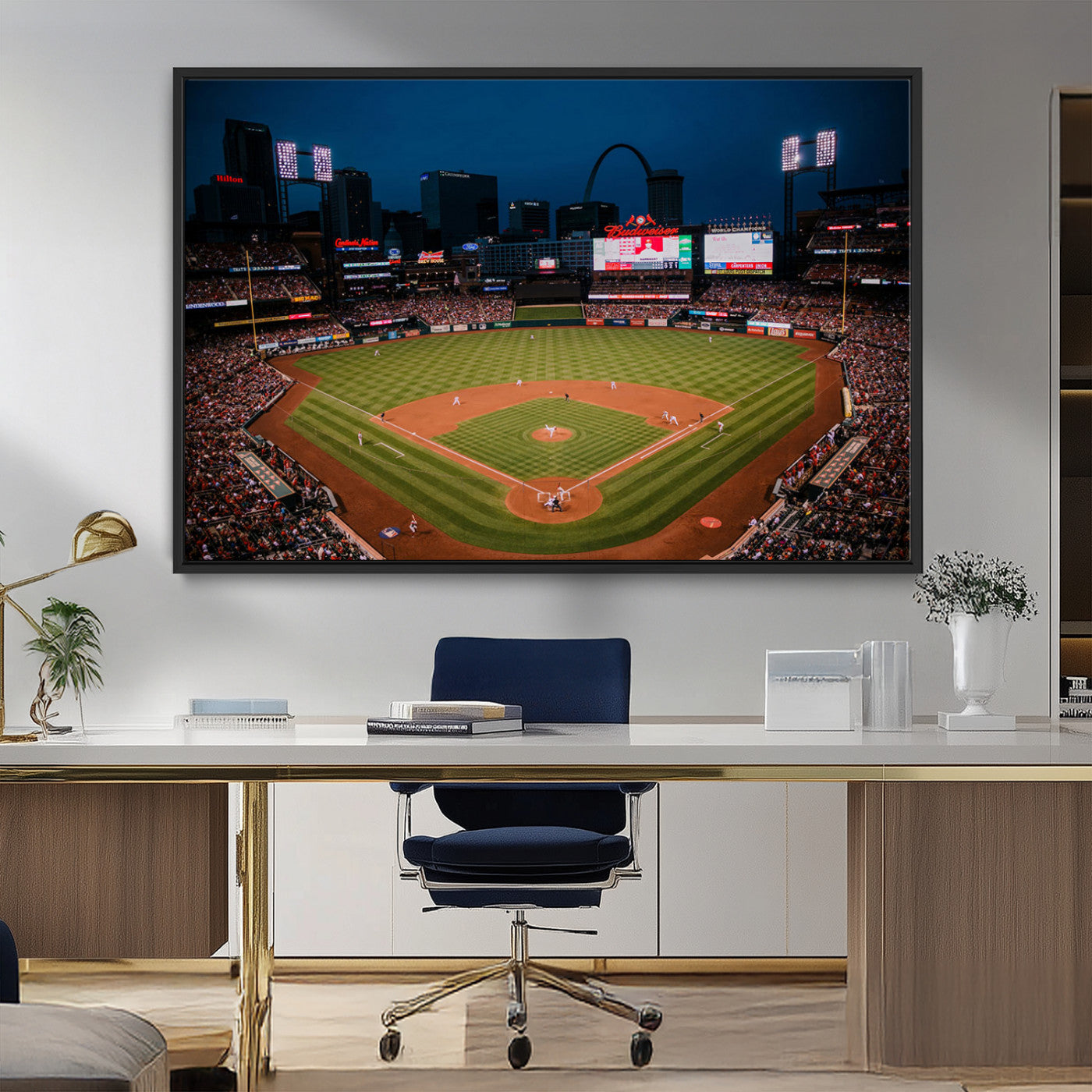 38612-MGV-CV-36X24-Busch Stadium Wall Art Canvas Print, Framed Missouri Stadium Art Picture Print, Busch Stadium Field Perfect Sports Room Decor
