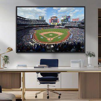 22910-MGV-CV-36X24-City Field Stadium Wall Art Canvas Print, Framed New York Stadium Art Picture Print, City Field Perfect Sport Room Decor Artwork