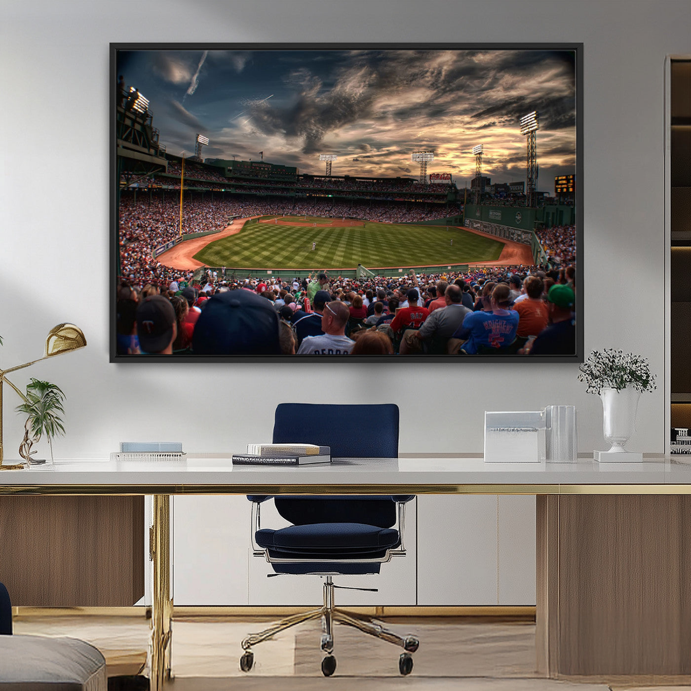53432-MGV-FC-36X24_Black-Fenway Park Stadium Wall Art Canvas Print, Framed Boston Baseball Stadium Art Picture Print, Massachusetts Fenway Park Perfect
