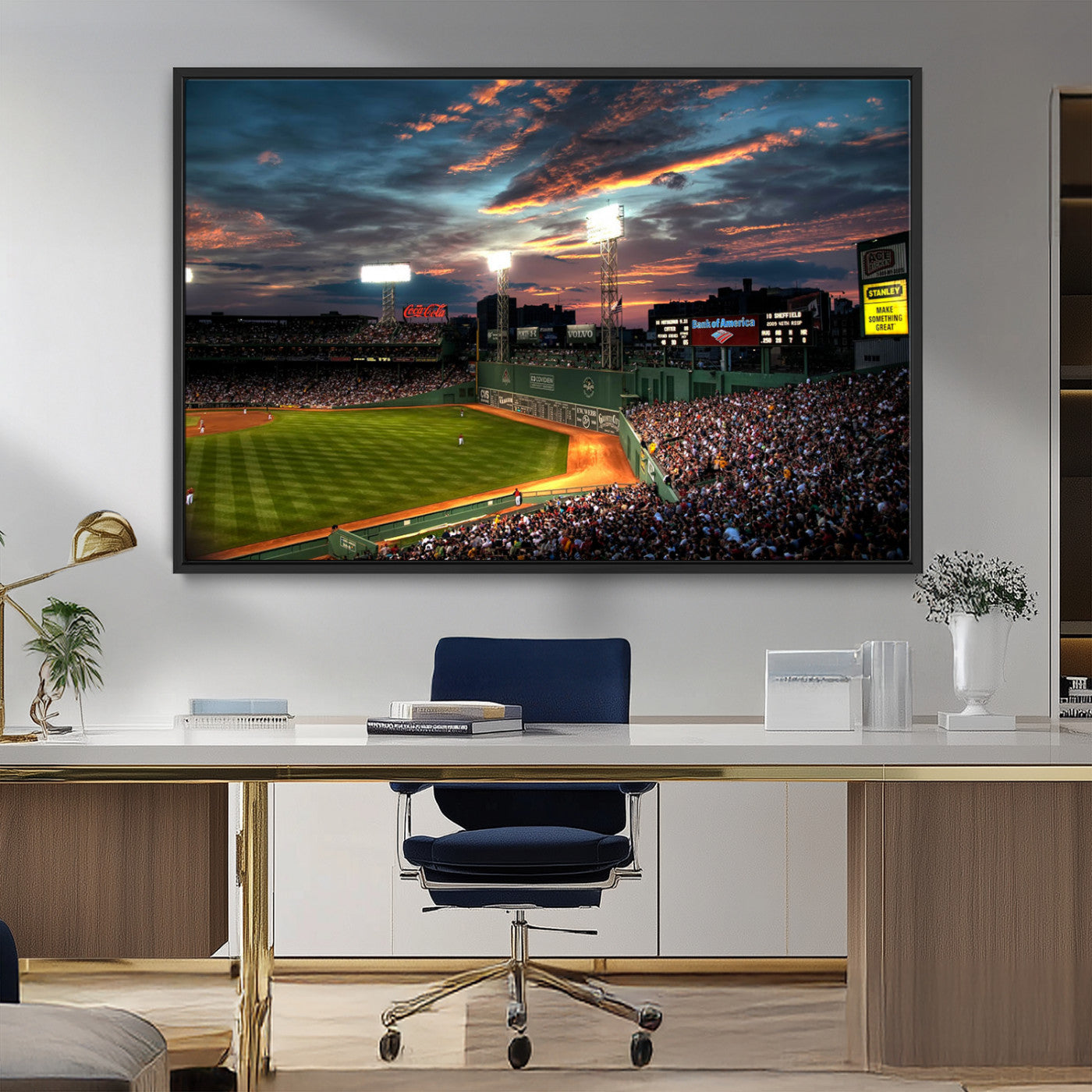 66781-MGV-CV-36X24-Baseball Stadium Wall Art – Canvas Print Evening Game Field Packed Crowd Sunset Sky Sports Photography, Dynamic Decor for Game
