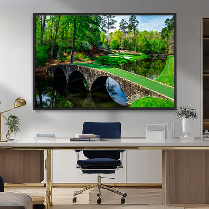 57655-MGV-FC-36X24_Black-Golf Course Wall Art – Canvas Print Scenic Green Fairway Stone Bridge Water Reflection Landscape, Classic Sports Decor for Office,