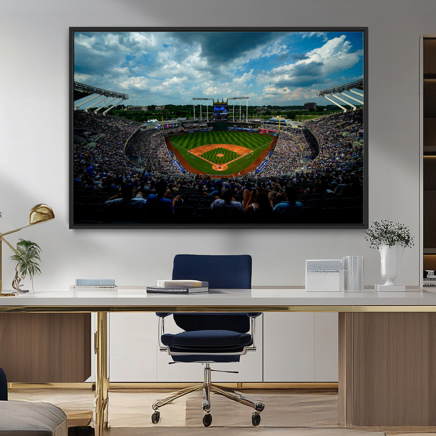 37127-MGV-CV-36X24-Kauffman Stadium Wall Art Canvas Print, Framed Kansas City Royals Field Art Picture Print, Baseball Stadium Perfect Sport Room