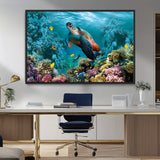 38661-MGV-CV-36X24-Sea Turtle Wall Art Canvas Print, Framed Ocean Wildlife Art Picture Print, Turtle Perfect Coastal Nature Decor Artwork