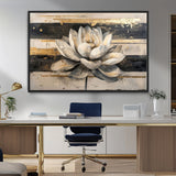 18807-MGV-FC-36X24_Black-Lotus Flower Wall Art Canvas Print, Framed Abstract Lotus Art Picture Print, White Lotus Flower Perfect Abstract Floral Decor