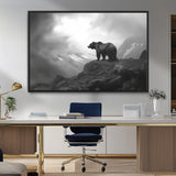 49504-MGV-FC-36X24_Black-Black and White Grizzly Bear Wall Art – Wilderness Wildlife Painting, Rustic Mountain Cabin Decor, Monochrome Animal Print for