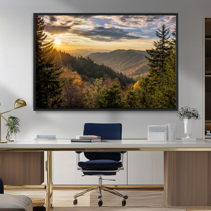 73692479-MGV-CV-36X24-Smoky Mountains Wall Art Canvas Print, Framed Forest Mountain Art Picture Print, Spring Mountain Perfect Spring Style Decor