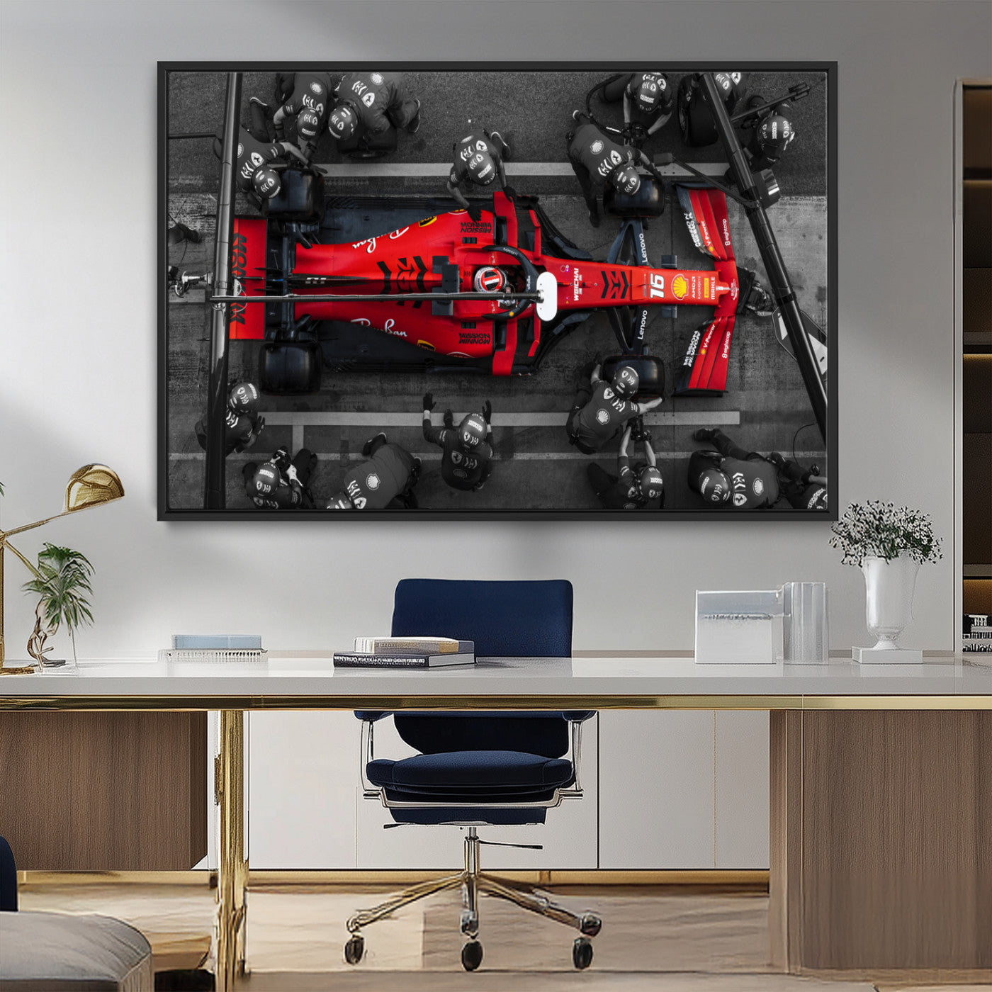 99356-MGV-FC-36X24_Black-Ferrari Pit Stop Wall Art – Formula 1 Racing Car Canvas Print, Red Speed Machine Motorsport Decor for Office, Garage, Man Cave or