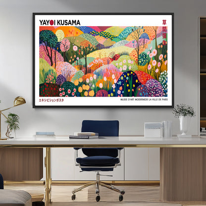 75201-MGV-FC-36X24_Black-Yayoi Kusama Floral Wall Art – Vibrant Abstract Landscape Canvas Print, Modern Pop Art Poster for Living Room, Bedroom, or Gallery