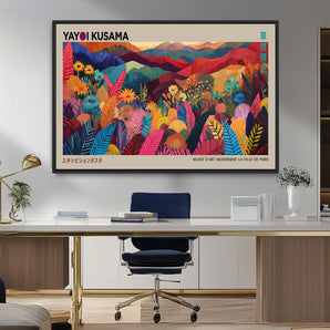 70959-MGV-FC-36X24_Black-Yayoi Kusama Inspired Wall Art – Bold Floral Landscape Canvas Print, Vibrant Modern Abstract Poster for Living Room, Bedroom, or