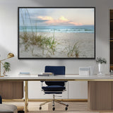 Test1001-MGV-FC-36X24_Black-Coastal Beach Wall Art – Panoramic Ocean Waves and Sandy Dunes Canvas Print, Serene Seascape with Sea Oats for Relaxing Home or