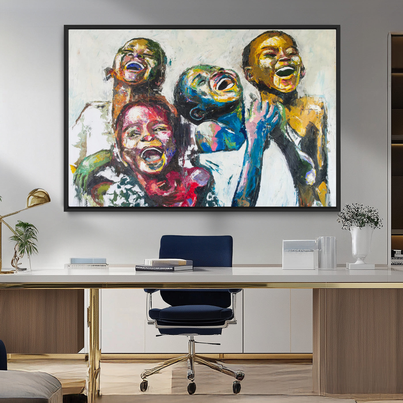 58627-MGV-CV-36X24-Joyful Children Wall Art – Colorful Abstract Canvas Painting of Kids Laughing, Vibrant Modern Home Decor for Living Room, Office