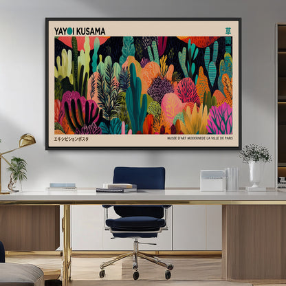 45711-MGV-CV-36X24-Yayoi Kusama Wall Art Canvas Print, Framed Abstract Yayoi Kusama Art Picture Print, Japanese Wabi Sabi Perfect Modern Abstract