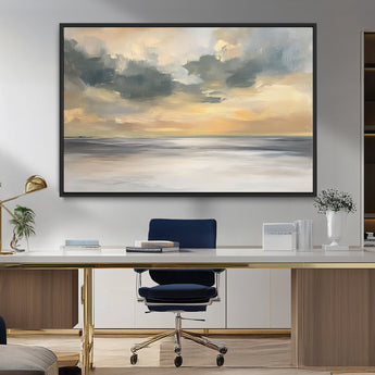 45544-MGV-CV-36X24-Ocean Sunset Wall Art – Serene Seascape Canvas Print with Golden Sky and Calm Water, Coastal Beach Artwork for Living Room,