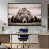 20611-MGV-FC-36X24_Black-Grizzly Bear Wall Art – Majestic Wildlife Sepia Canvas Print, Rustic Nature Animal Artwork for Cabin, Lodge, Living Room, Bedroom,