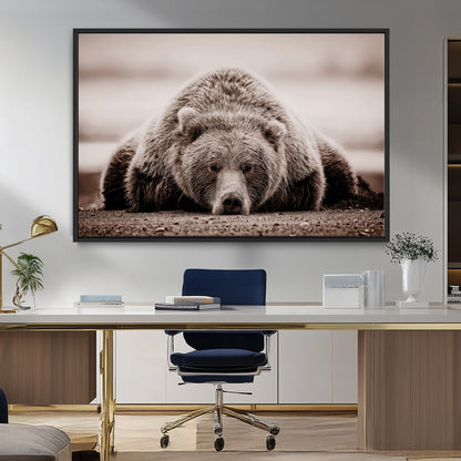 20611-MGV-FC-36X24_Black-Grizzly Bear Wall Art – Majestic Wildlife Sepia Canvas Print, Rustic Nature Animal Artwork for Cabin, Lodge, Living Room, Bedroom,