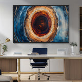 30457-MGV-FC-36X24_Black-Tree Ring Abstract Wall Art – Blue and Brown Wood Grain Canvas Print, Modern Nature Inspired Painting for Rustic Living Room,