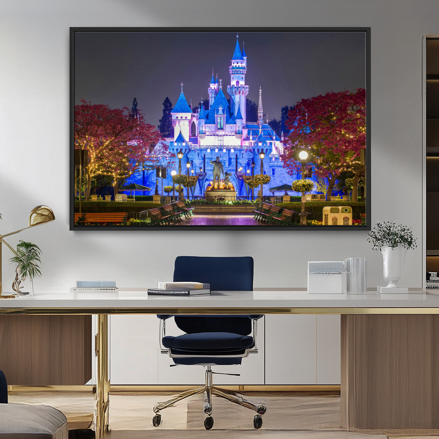 66710-MGV-CV-36X24-Enchanted Castle Wall Art – Magical Night Scene Canvas Print with Glowing Lights, Fantasy Architecture Artwork for Living Room,