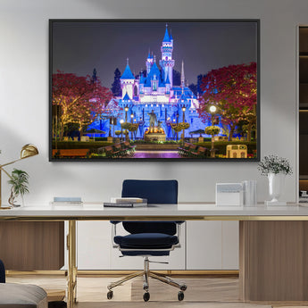 66710-MGV-CV-36X24-Enchanted Castle Wall Art – Magical Night Scene Canvas Print with Glowing Lights, Fantasy Architecture Artwork for Living Room,