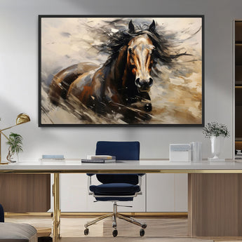 53001-MGV-CV-36X24-Wild Horse Wall Art – Majestic Stallion Canvas Print with Flowing Mane, Rustic Western Style Painting for Living Room, Office or