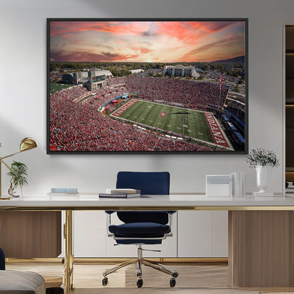51135-MGV-FC-36X24_Black-Indiana Hoosiers Stadium Wall Art – Panoramic Football Canvas Print with Game Day Crowd and Sunset Sky, Sports Artwork for Man