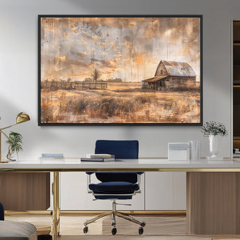 FARM2-MGV-FC-36X24_Black-Rustic Farmhouse Wall Art Canvas Print, Framed Old Barn Art Picture Print, Southwestern Farmhouse Perfect Rustic Decor Artwork