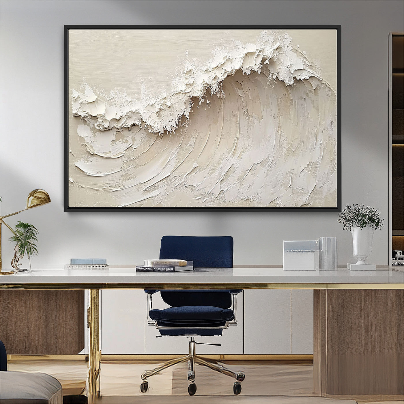 45175-MGV-FC-36X24_Black-Textured Wave Wall Art Canvas Print, Framed Minimal Seascape Art Picture Print, Elegant Wave Perfect Modern Coastal Decor Artwork