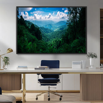 74439378-MGV-CV-36X24-Tropical Jungle Wall Art Canvas Print, Framed Lush Valley Art Picture Print, Forest Mountains Perfect Tropical Wilderness Decor