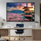 32331262-MGV-FC-36X24_Black-Mount Fuji Japan Wall Art – Cherry Blossom Landscape Canvas Print, Chureito Pagoda Sunset Photography, Japanese Nature Travel