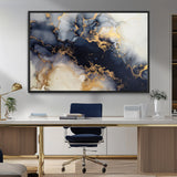 41136487-MGV-CV-36X24-Black Marble Wall Art Canvas Print, Framed Gold Veins Art Picture Print, Abstract Texture Perfect Moody Luxe Decor Artwork