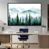 16716676-MGV-CV-36X24-Pine Forest Wall Art Canvas Print, Framed Misty Mountains Art Picture Print, Foggy Trees Perfect Moody Forest Decor Artwork