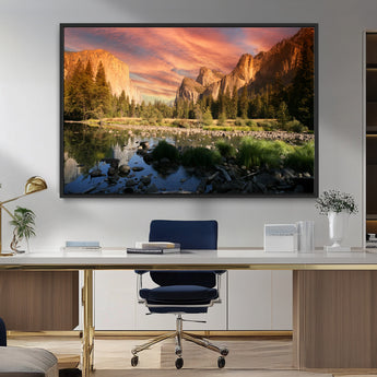 31199457-MGV-FC-36X24_Black-Yosemite Valley Wall Art Canvas Print, Framed El Capitan Art Picture Print, Sunset Sky Perfect Vibrant Western Decor Artwork