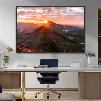 50957419-MGV-CV-36X24-Mountain Sunrise Wall Art Canvas Print, Framed Alpine Ridge Art Picture Print, Mountain Range Perfect Vibrant Rustic Decor Artwork