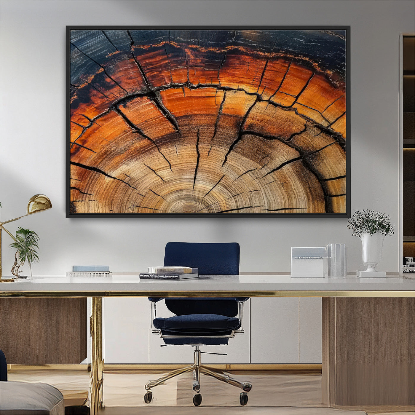 65909987-MGV-CV-36X24-Rustic Tree Ring Wall Art – Nature Inspired Wooden Texture Canvas Print, Modern Abstract Artwork for Living Room, Bedroom, Office