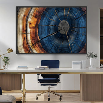 60099360-MGV-FC-36X24_Black-Blue Tree Ring Wall Art – Rustic Wood Grain Canvas Print, Modern Abstract Artwork with Natural Texture for Living Room, Bedroom,