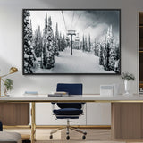31156828-MGV-FC-36X24_Black-Snowy Pines Wall Art Canvas Print, Framed Ski Lift Art Picture Print, Winter Forest Perfect Moody Lodge Decor Artwork