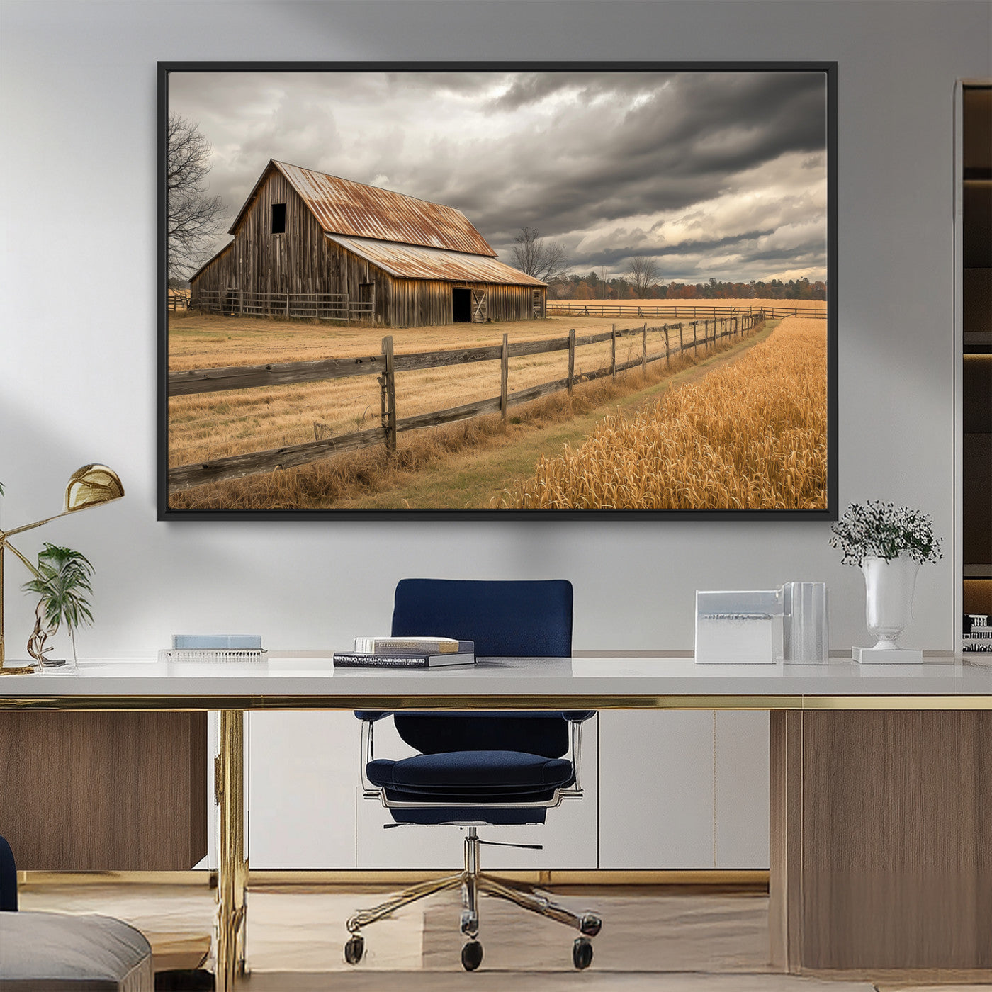 26821575-MGV-CV-36X24-Old Barn Wall Art Canvas Print, Framed Rustic Barn Art Picture Print, Moody Farm Perfect Rustic Farmhouse Decor Artwork