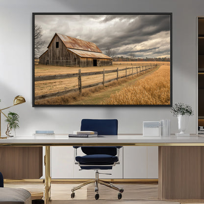 26821575-MGV-CV-36X24-Old Barn Wall Art Canvas Print, Framed Rustic Barn Art Picture Print, Moody Farm Perfect Rustic Farmhouse Decor Artwork