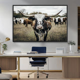 79025945-MGV-FC-36X24_Black-Texas Longhorn Wall Art Canvas Print, Framed Speckled Cow Art Picture Print, Horned Cattle Perfect Rustic Western Decor Artwork