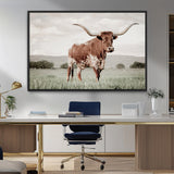28309012-MGV-FC-36X24_Black-Texas Longhorn Wall Art Canvas Print, Framed Spotted Cattle Art Picture Print, Horned Bull Perfect Rustic Western Decor Artwork