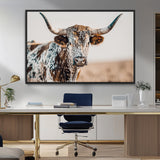 70414966-MGV-FC-36X24_Black-Texas Longhorn Wall Art Canvas Print, Framed Speckled Cow Art Picture Print, Horned Bull Perfect Rustic Western Decor Artwork
