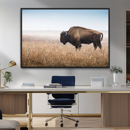 91267849-MGV-FC-36X24_Black-Wild Bison Wall Art Canvas Print, Framed Bison in Prairie Art Picture Print, Rustic Western Perfect Rustic Western Decor Artwork